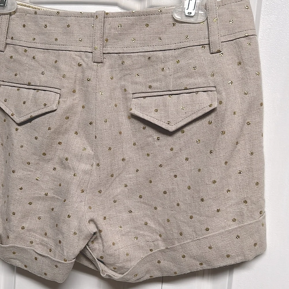 J Crew Beige Gold Sparkles 4 Pocket Mid Rise Cuff Linen Shorts Size 4 City Fit